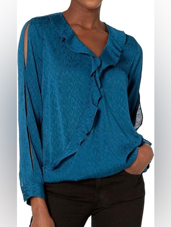 NYDJ Tops - NYDJ Teal‎ Ruffle Split-Sleeve Blouse